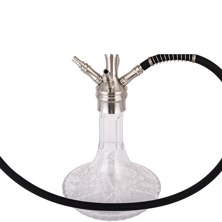 รูปแบบโปร่งใสแก้วเงินสแตนเลสสี่หลุมHookah 64cm-1