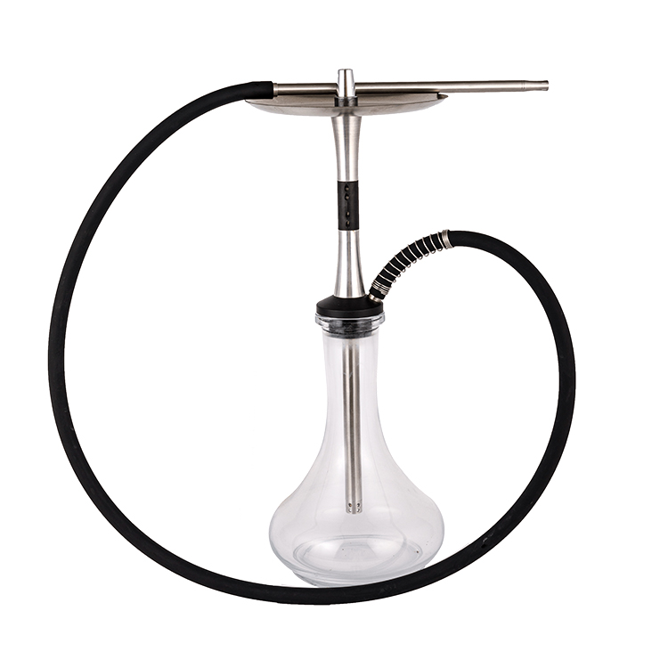 แก้วปอมใส+วัสดุสแตนเลส สีเงิน+ท่อโลหะดำ-3 Single-Hole Hookah 56cm