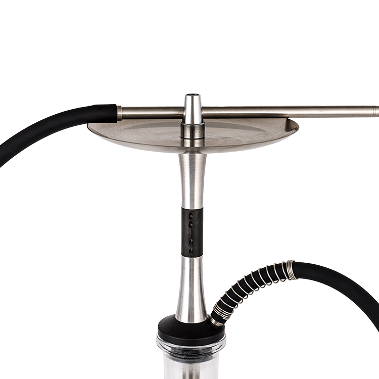 แก้วปอมใส+วัสดุสแตนเลส สีเงิน+ท่อโลหะดำ-3 Single-Hole Hookah 56cm